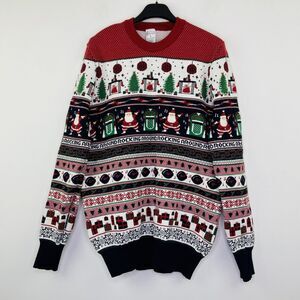 Holiday Classics L Ugly Christmas Sweater Multicolor Santa Jukebox Rocking NWT